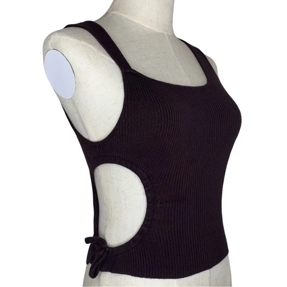 Urban Outfitters Brown Asymmetrical Ribbed Knit Side Cut Out Tank Top - Picture 13 of 16